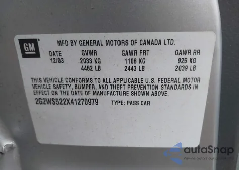 2004 Pontiac Grand Prix Gt2 из США, поврежденный, VIN 2G2WS522X41270979